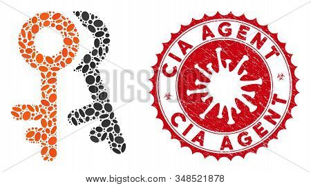 Mosaic Access Keys Icon And Red Rounded Rubber Stamp Watermark With Cia Agent Text And Coronavirus S