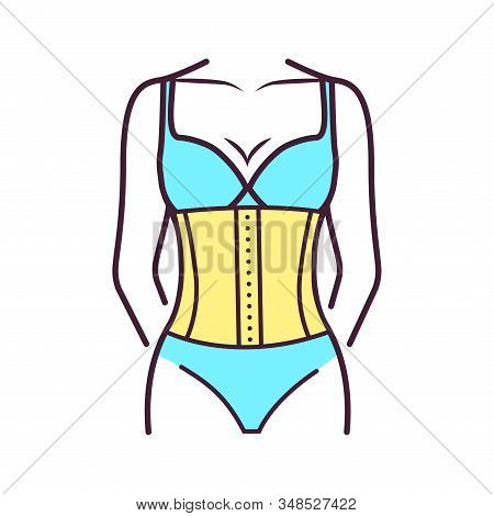 Corset Lingerie Color Line Icon. Bodice Worn To Mould And Shape The Torso. This Effect Is Typically 