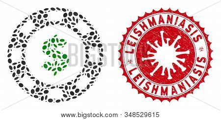 Mosaic Dollar Casino Chip Icon And Red Rounded Distressed Stamp Seal With Leishmaniasis Phrase And C