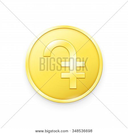 Gold Coin With Dram Sign. Vector Illustration Showing The Symbol Of The Currency Of Armenia In The F