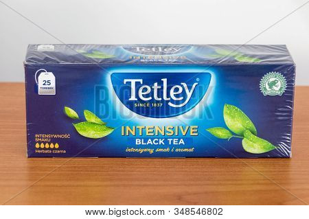 Pruszcz Gdanski, Poland - February 2, 2020: Package Of Tetley Intensive Black Tea. Tetley Is The Lar