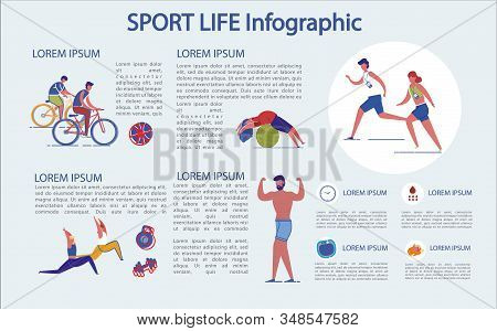 Sports Life Infographic, How It Goes And What Use. Everyone Choose How Play Sports. Guys Ride Bike, 
