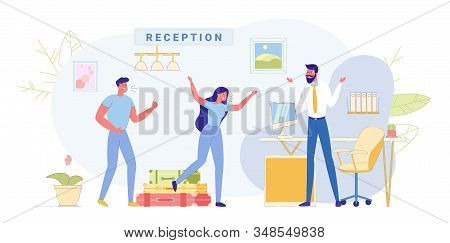 Conflict Situation With Customers At Entrance. In Lobby Business Building, Companys Customers Came T