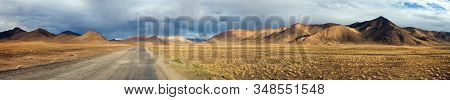 Evening Panoramic View Of Pamir Highway Or Pamirskij Trakt, Road M-41, International Road In Tajikis