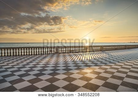 Mascagni Terrazza Terrace Belvedere Seafront At Sunset. Livorno Tuscany Italy Europe.