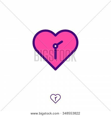 Love Time Icon. Abstract Emblem. Heart And Arrows Of Clock. Time To Check Health. Time To Buy Gift A