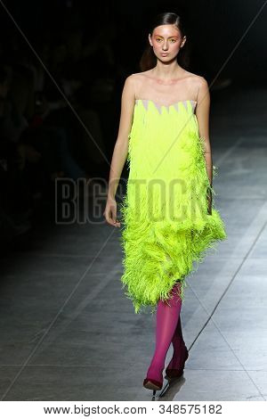 Kyiv, Ukraine - February 2, 2020: Model Presents A Collection Of Authentic Ukrainian Clothes By Desi
