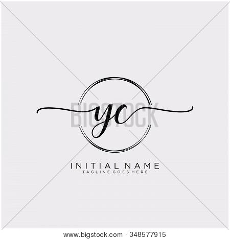 Yc Initial Handwriting Logo With Circle Template Vector.