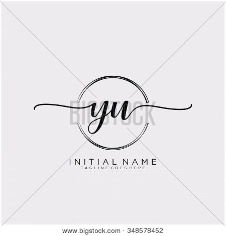 Yu Initial Handwriting Logo With Circle Template Vector.