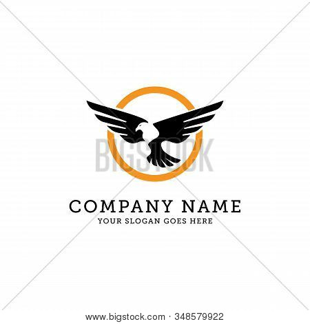 Eagle Vector Logo Template, Eagle Fly In Circle Vector Illustration, Wild Eagle Bird Falcon Hawk