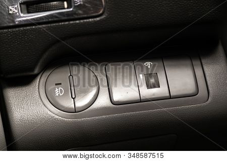 Novosibirsk, Russia - December 18, 2019:  Hyundai Grand Starex,  Close-up Of The  Headlight Setting 