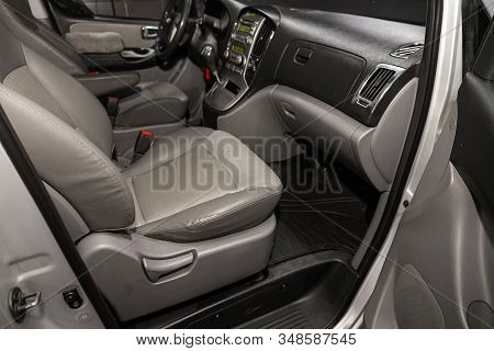 Novosibirsk, Russia - December 18, 2019:  Hyundai Grand Starex, Car Interior - Steering Wheel, Shift