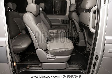 Novosibirsk, Russia - December 18, 2019:  Hyundai Grand Starex, Leather Interior Design, Car Passeng