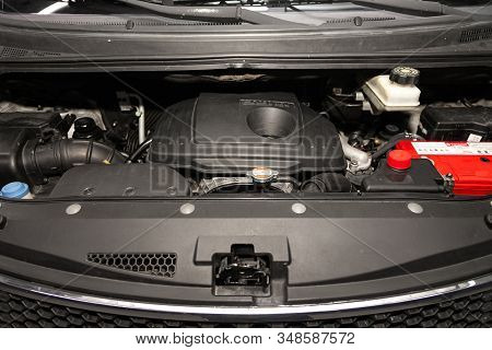 Novosibirsk, Russia - December 18, 2019:  Hyundai Grand Starex,  Closeup Of A Clean Motor Block, . I