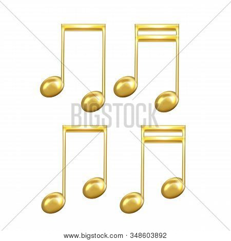 Musical Notes Symbols In Golden Color Set Vector. Collection Of Classic Music Beamed Connect Notes O