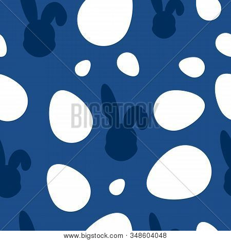 Easter Pattern Classic Blue. Happy Easter Vector Seamless Pattern. Eggs Classic Blue. Easter Backgro