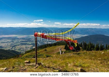 An Old Windsock Used As A Guide To The Wind Direction. A Basic Tool On The Top Of The Mountain Used 