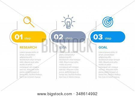 Concept Of Arrow Business Model With 3 Successive Steps. Three Colorful Design Elements. Timeline De