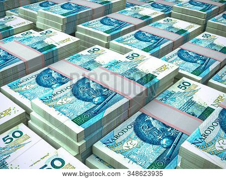 Currency Of Poland. Business Background. Warsaw. Pln. Polish Zloty. 3d Illustration