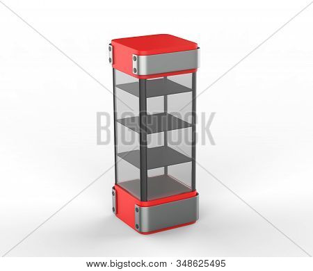 Transparent Display Case Glass Showcase Mobile Phone Display Counter. 3d Illustration