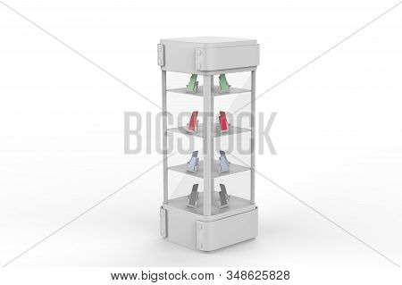 Transparent Display Case Glass Showcase Mobile Phone Display Counter. 3d Illustration