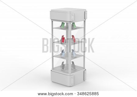 Transparent Display Case Glass Showcase Mobile Phone Display Counter. 3d Illustration