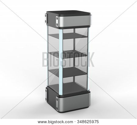 Transparent Display Case Glass Showcase Mobile Phone Display Counter. 3d Illustration