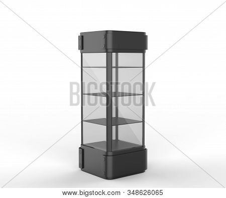 Transparent Display Case Glass Showcase Mobile Phone Display Counter. 3d Illustration
