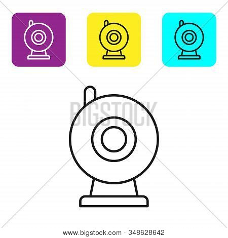 Black Line Web Camera Icon Isolated On White Background. Chat Camera. Webcam Icon. Set Icons Colorfu