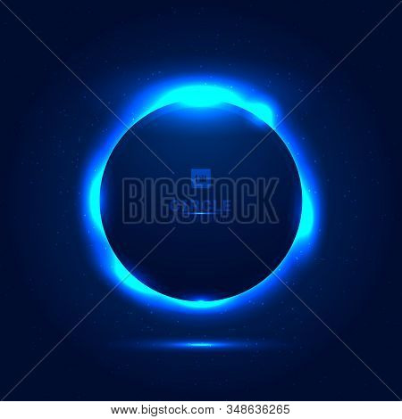 Abstract Solar Eclipse Blue Space With A Star Shining From Behind A Planet Background Space For Your