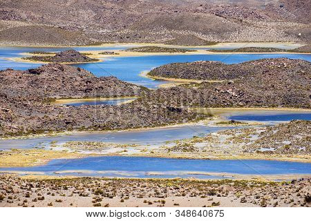 Volcanic Landscape With Lagoons In Lauca National Park, Chile.