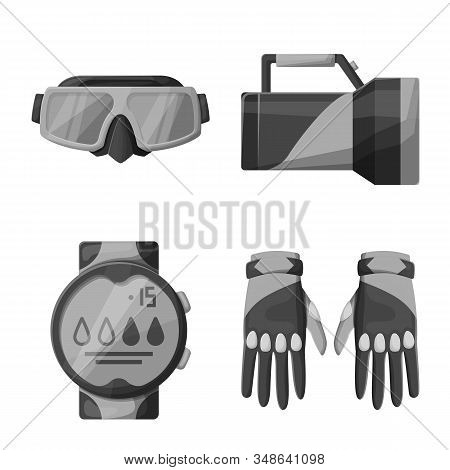 Vector Design Of Snorkeling And Sport Sign. Set Of Snorkeling And Diving Vector Icon For Stock.