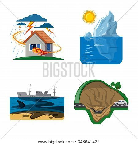 Vector Illustration Of Natural And Disaster Logo. Collection Of Natural And Risk Stock Vector Illust
