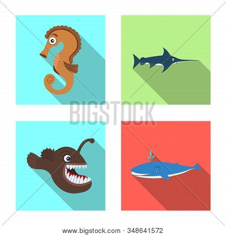 Vector Design Of Sea And Animal Symbol. Collection Of Sea And Marine Vector Icon For Stock.