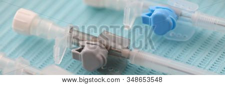 Close-up Of Medical Appliances For Patients Treating And Recovering. Tubes For Making Catheterizatio