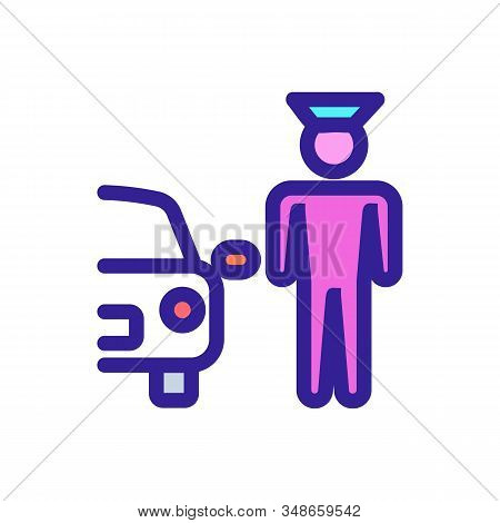 Car And Doorman Vector Icon. A Thin Line Sign. Isolated Contour Symbol Illustration