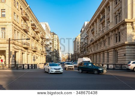 Baku, Azerbaijan 27 January 2020 - Traffic The Streets Of Baku.