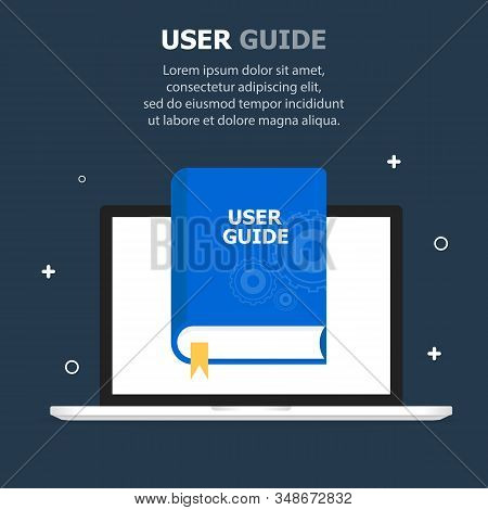 The Blue Book User Guide Is Depicted On The Computer Screen. Dark Blue Background, White Small Objec
