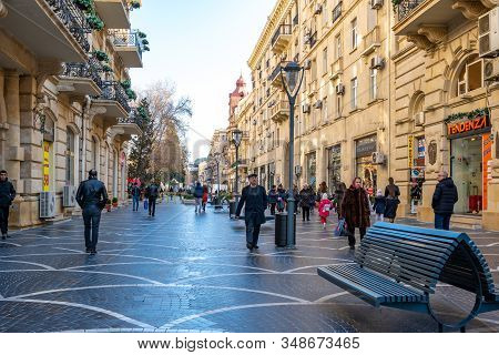 Baku, Azerbaijan 27 January 2020 - People Traveling In The Streets Of Baku.