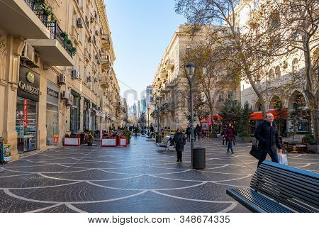 Baku, Azerbaijan 27 January 2020 - People Traveling In The Streets Of Baku.