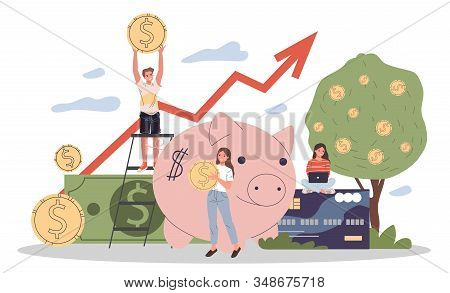 Business People Investing Into High Potential Project Vector Illustration. People Taking Online Cred