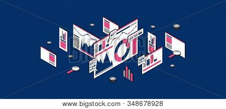 Stock Vector Seo Analytics Illustration. Concept Of Banner In Flat Design Isometric Style For Websit