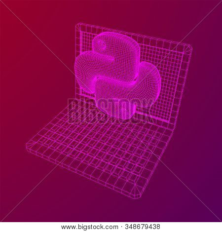 Python Code Language Sign With Notebook Laptop Device. Programming Coding And Developing Concept. Wi