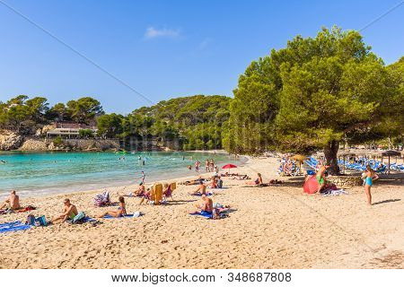 Menorca, Spain - October 14, 2019: Cala Galdana, One Of The Most Popular Beaches On The Island Of Me