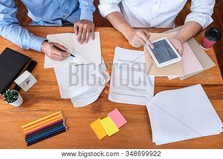 Tutor Book With Friends Education, Group Students Studying And Teaching Helping And Study Course Wit