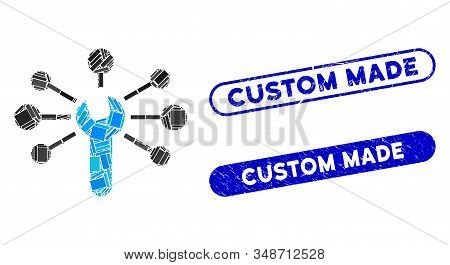 Mosaic Service Wrench Relations And Distressed Stamp Seals With Custom Made Caption. Mosaic Vector S