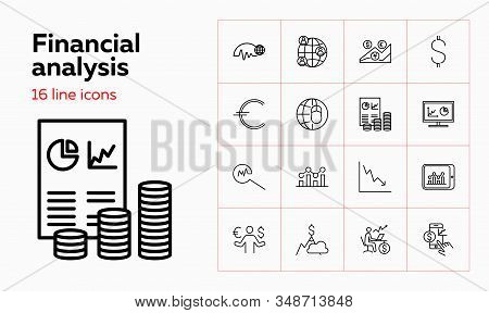 Financial Analysis Line Icon Set. Financier, Broker, Expert. Business Concept. Can Be Used For Topic