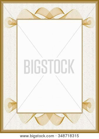 Retro Vintage Picture Frame, Passe-partout. Vintage Border With Golden Guilloche Pattern. Vector Abs