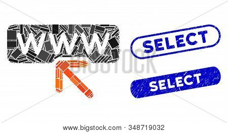 Mosaic Select Website And Grunge Stamp Seals With Select Phrase. Mosaic Vector Select Website Is For