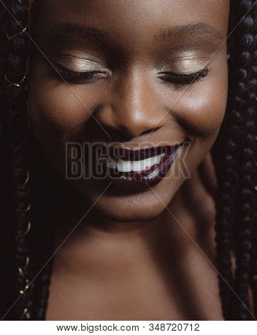 Close-up Portrait Of A Beautifu Laughing African American Woman. Beautiful Portrait Of An African Am